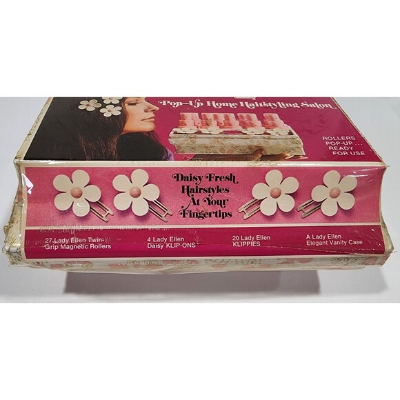 Vintage Lady Ellen Twin Grip Magnetic Hair Rollers Klippies Flower Box NOS - Picture 2 of 12